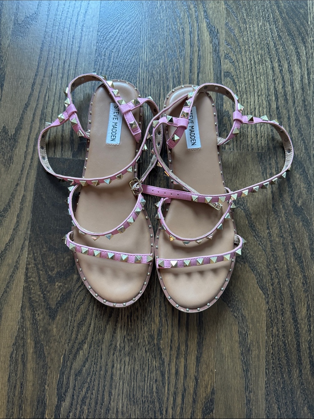 Steve Madden Pink Pyramid-Stud Strappy Sandals